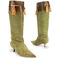 Quai Dand#39;Orsay Musk Green Italian Suede and Leather Pointed Boots