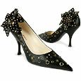 Quai Dand#39;Orsay Snap Flower-Trim Black Italian Leather Pump Shoes
