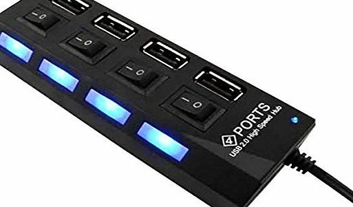 QUESTWAY 1X High speed 4 Port black USB Hub Portable 4 Ports USB With four switch Adapter for PC Notebook Laptop Fast Free Delivery Black