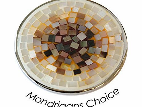Quoins  ``MONDRIAANS CHOICE`` QMON-19. BROWN - Mosaic Pattern Of Mother Of Pearl amp; Semi-Precious Stones Stainless Steel Coin - Size: SMALL (25mm) - Choose From 7 Different Colours / Patterns - Suppli
