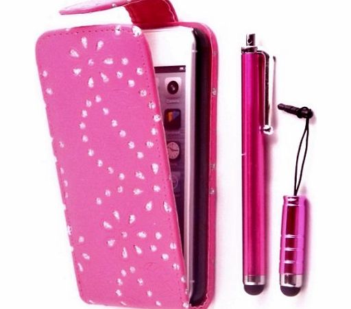 R.BAWA Pack Containing 5 Parts. Pink Diamond Flip Leather Case For Apple iPod Touch 5, 5TH Generation   2 Screen Protectors   2 Stylus Pens