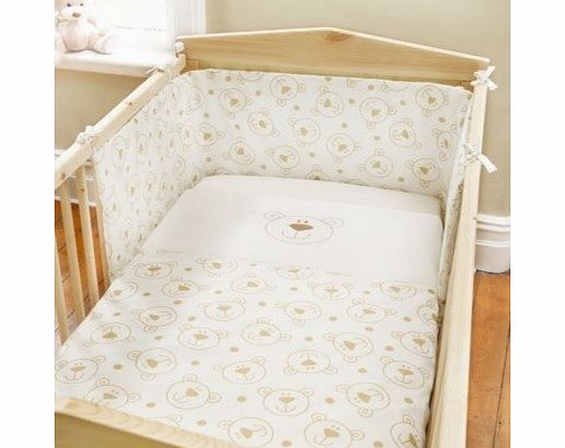 R Kids Baby Bear Teddy Cot Quilt amp; Bumper Set Cream Beige