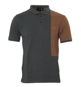 Grey and Brown Pique Polo Shirt