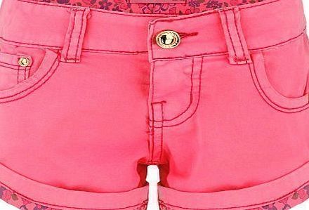 Girls Floral Hem Denim Shorts FC-124 in Pink 5-6 Years