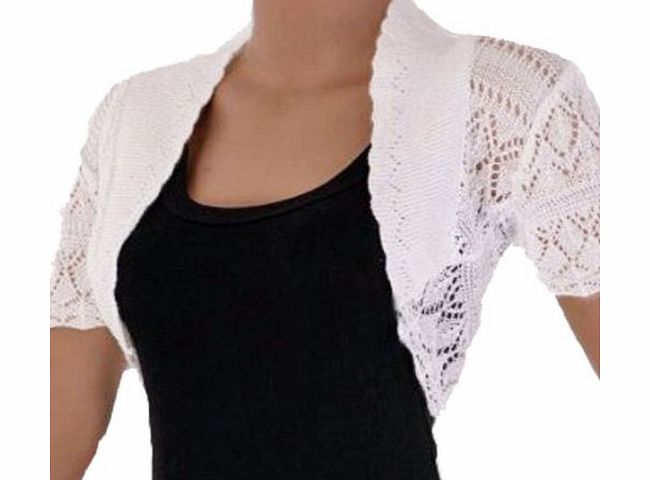 RageIT Ladies Bolero Shrug Crochet Knitted Cardigan In Sizes 8-22 (12/14, White)