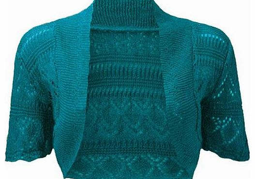 RageIT Ladies Bolero Shrug Crochet Knitted Cardigan In Sizes 8-22 (8/10, Teal)