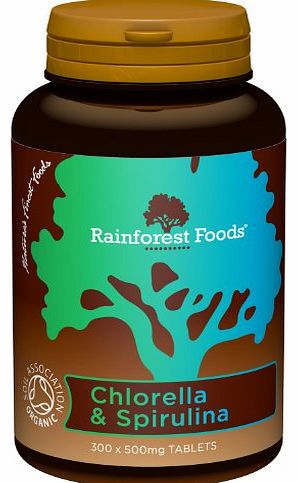 Rainforest Foods Organic Combined Chlorella and Spirulina Tablets 500mg Pack of 300