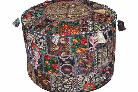 Rajasthali Traditional Decorative Ottoman Comfortable Floor Cushion Cover Foot Stool Cover Embellished With Embroidery amp; Patchwork, 46 X 33 Cm