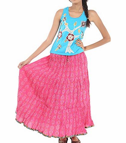 Rajrang Designer Printed Crinkle Cotton Long Skirt Lace Work