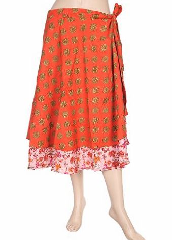 Rajrang Floral Print Work Designer Cotton Wrap Around Knee Length Skirt