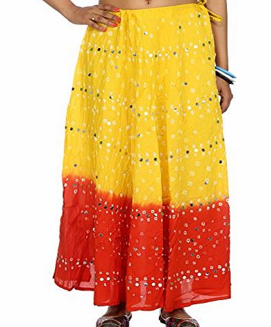 Rajrang Handmade Long Skirt Bandhej Designer Cotton Womens Skirt Sequins Work
