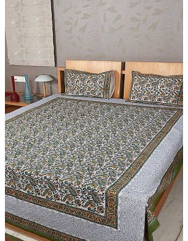 Rajrang Indian Block Printed Double Size Bed Sheet With Pillow Covers Size 105 X 86 Inches