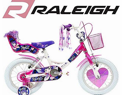 Raleigh Molli 14`` Childrens Bike - White and Pink - Girls.