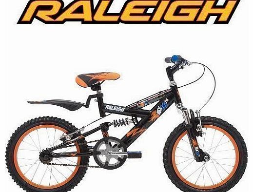 Raleigh MX16FS Boys 16`` Full Suspension Bike in Orange and Black 2013 Model