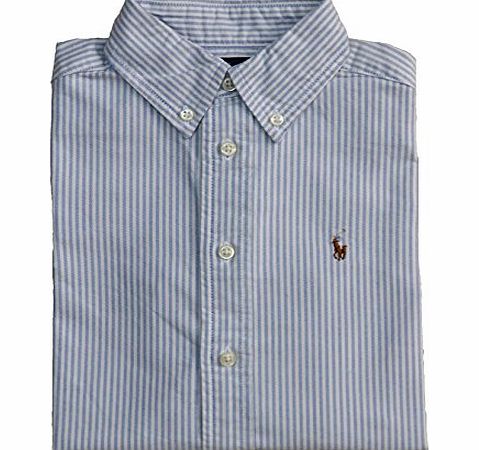 Ralph Lauren Boys Shirt RL DESIGNER LABEL Oxford Cotton - Baby to 16 yrs: Blue Stripe (Small Pony) Long Sleeved: 9-10 Years (10)
