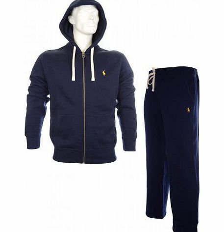 New Mens Ralph Lauren Fleece Hooded Full Tracksuit Top amp; Bottom S M L XL Black Navy Grey (Small, Navy)