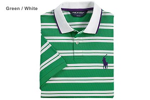 Ralph Lauren Pro-Fit Mercerized Stripe Big Polo Shirt (Tour Logo)