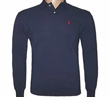  MENS LONG SLEEVE POLO SHIRT BLACK, NAVY, RED, WHITE CLASSIC FIT Size S,M,L,XL,XXL (Small, Navy)