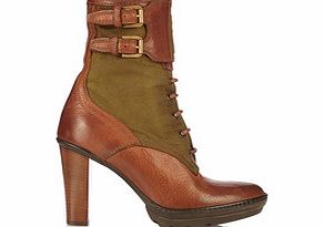 Womens tan leather heeled ankle boots