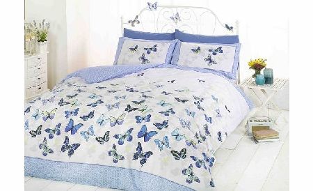 Rapport Butterfly Duvet Cover Quilt Bedding Set - Blue amp; White - Single Size - Bedroom Bed Linen
