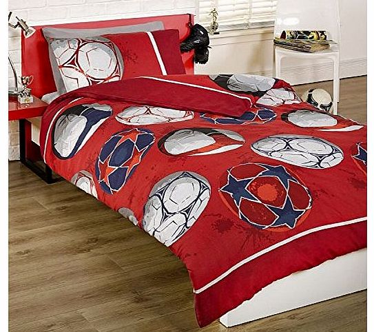 Rapport Childrens Boys Red Football Soccer Duvet Cover Quilt Bedding Set, Red, Single (Red, Blue, White)