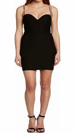 Rare London Womens Bodycon Sweetheart with Embellished Straps Sleeveless Dress, Multicoloured (Black), Size 12
