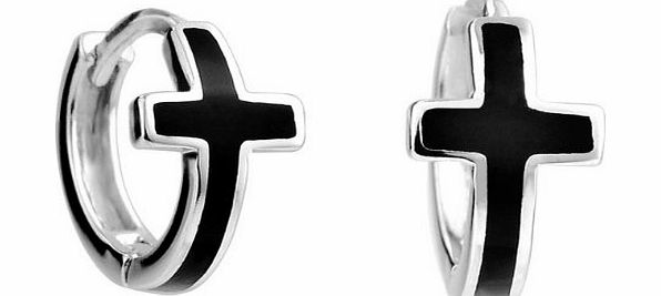 Platinum White Gold Plated 925 Sterling Silver Clip On Earrings Blace Cross
