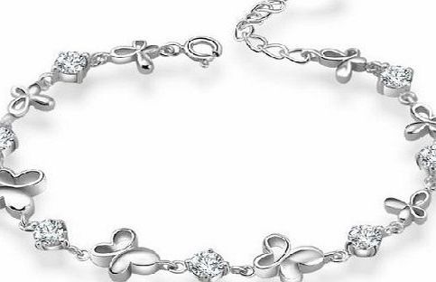 Platinum White Gold Plated Sterling Silver 925 Bracelet Women Cz Crystal Butterfly Elegant Fashion Girl Hand Chain authentic Jewelry Accessory for lady