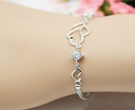 Rarelove Platinum White Gold Plated Sterling Silver 925 Bracelet Women Cz Crystal Heart Shape for her Fashion Girl Hand Chain authentic Jewelry Accessory for lady