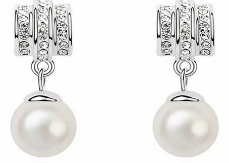 Rarelove White Pearl Diamond Swarovski Elements Crystal White Gold Dangle earrings