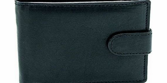 Mens High Quality Luxury Soft Leather Tri Fold Wallet - Id Window - Credit Debit Card Holder - Coin Pocket (BLACK / BROWN)