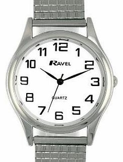 Gents Silver Stainless Steel Soft Expandable Bracelet Strap Watch R0301.08