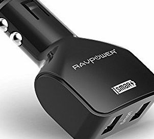 RAVPower Dual USB Port Car Charger (4.8 A / 24 W, Dual iSmart Charging, Built-in Safety Protection)