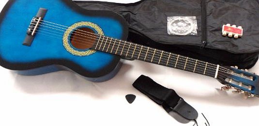 RayGar 1/2 blue acoustic guitar pack for kids beginners - suit 6 to 8 years - inc bag, strap, picks, pitch pipes and guitar tutor dvd