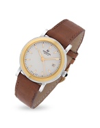 Brown Croco Stamped Steel and Gold Dress Watch
