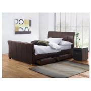Double Bed, Brown Faux Leather with 4