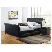 Rayne King Bed, Black Faux Leather with 4