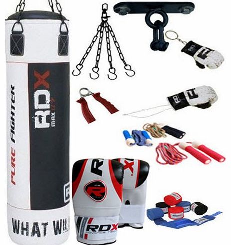 RDX Authentic RDX 9P Boxing Set 5ft Filled heavy Professional Punch Bag set,Gloves,Bracket MMA Pad, 5ft Punch bag set