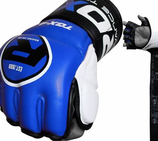 RDX Authentic RDX Leather Gel Tech MMA 7oz Grappling Gloves Fight Boxing UFC Punch Bag Blue