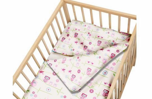 Ready Steady Bed Childrens Cot Size Owls Print Duvet Cover Set. Size: 100cm x 120cm