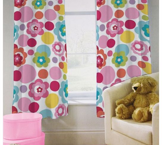 Ready Steady Bed Curtains 66`` x 54`` Flower Dot with Tie Backs