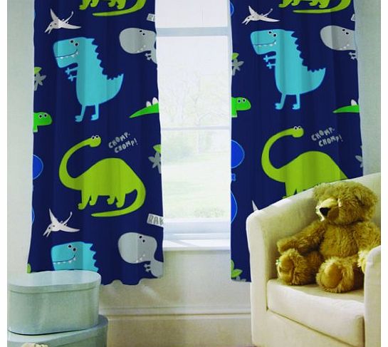 Ready Steady Bed Curtains 66`` x 72`` Dinosaurs In the Dark with Tie Backs