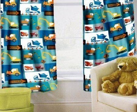 Ready Steady Bed Preorder for 14/12/2014 Delivery - Childrens Printed Curtains Construction Design with Tiebacks. Size: 66`` x 54``