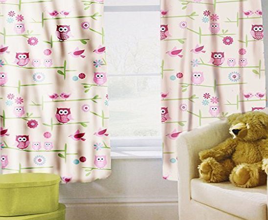 Ready Steady Bed Preorder for 14/12/2014 Delivery - Childrens Printed Curtains Owls Design with Tiebacks. Size: 66`` 