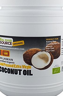 RealFoodSource Certified Organic Extra Virgin Cold Pressed Coconut Oil 1 Litre Eco Tub (~920g)