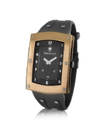 Mens Black Gold Plated and Rubber Strap Watch