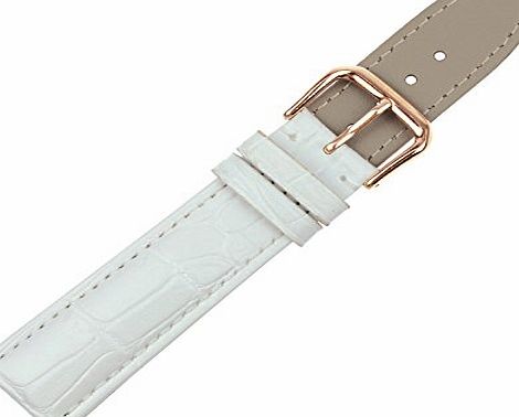 RECHERE Crocodile Grain Leather Strap Wristwatch Watch Band Strap Rose Gold Pin Buckle (White 14mm)