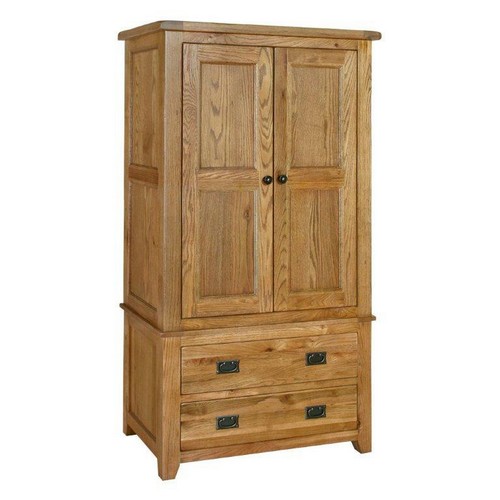 Reclaimed Oak Double Wardrobe with 2 Drawers
