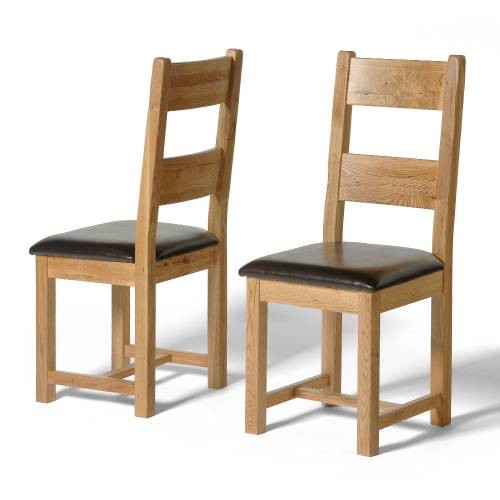 Reclaimed Oak Dining Chairs (faux leather seat) x2