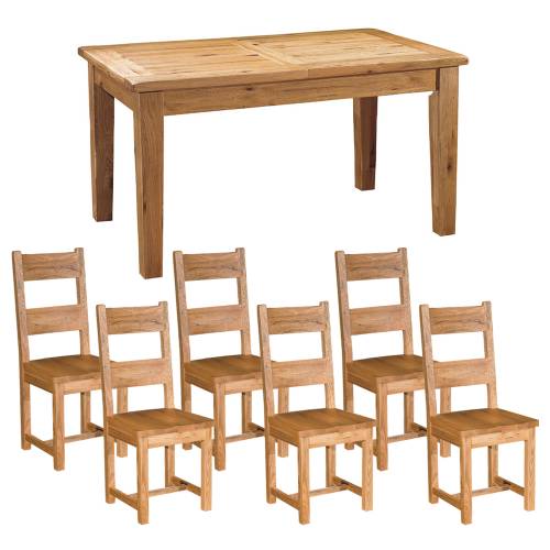 Reclaimed Oak Large Dining Set   Wooden Chairs
